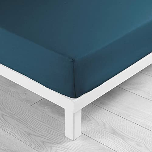 douceur d'intérieur, Drap Housse (160 x 200 cm) Lina Bleu, 100% Coton