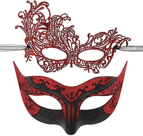 Sibba 2Stück Venezianische Maske Paare Maskerade Spitze Masken Spitzenmaske Damen Herren Venezianischen Augenmaske Karneval Maskenball Mask für Frauen Halloween Abendkleid Tanz Party Mardi Gras Kostüm