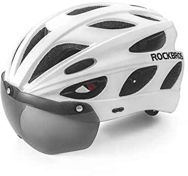 ROCKBROS Fahrradhelm Rennrad Helm Radhelm mit Abnehmbaren Visier Cityhelm Leichter Stadthelm für Damen und Herren MTB 58-65CM Weiß