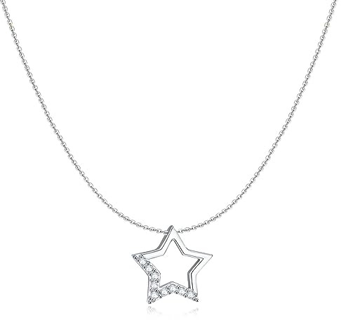 MARLION JEWELS Kette für damen in silber 925 Fünfzackiger Stern mit Zirkonen Halskette. Silberkette für damen ideal als Geschenk. Halskette. Schmuck (Versilberung)