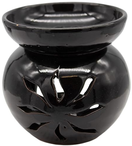 Aromabrenner aus Keramik - Marokkanische Duftlampe - Aromalampe für Duftöl - Ölbrenner für Duftwachs oder ätherisches Öl (Schwarz)
