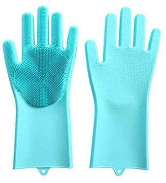 DUnLap Cleaning Gloves Gloves Kitchen Multifunctional Gloves Silicone Dishwashing Gloves Cleaning Scrub Household Silicone Rubber Garden Work Gloves Eco Friendly Cleaning Gloves(Blue)
