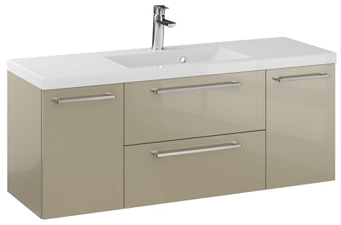 Furni Rosen 120 cm Hängend Waschbecken mit Unterschrank und Stilvollen und Chromgriffen Waschbeckenunterschrank Badezimmer Waschtisch mit Unterschrank Waschtischunterschrank