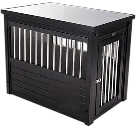 BAYTEWJX Hundebox Moderne Indoor Hundehütte für mittelgroße Hunde Indoor Hundebox für kleine Hunde 2-in-1 Hundekäfig Nachttisch mit Türriegel. Schwarz, 91x61x78.5cm