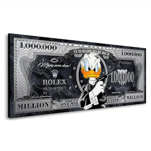 Kunstgestalten24 Donald Duck Bond Dollar Black Style Pop Art Leinwandbild | Kunstdruck | Wanddeko | Street Art | Gemälde | Comic Bilder | Wandbild Leinwand Modern 50x20x2cm