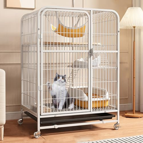 EKDJSN Katzenkäfig, Katzengehege mit Katzentoilette, großer 2/3-stöckiger Katzenlaufstall, Katzenhütten, Übungsplatz, ideal for 1–2 Katzen (Color : Wit, Size : 29.9x21.5x41.7in)
