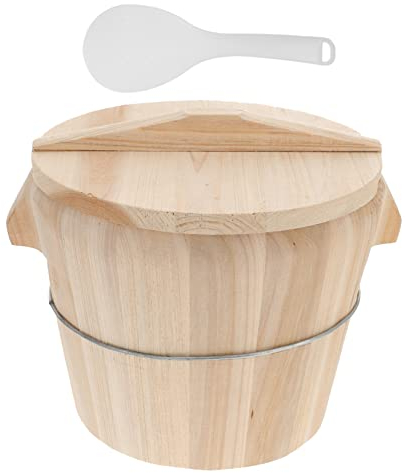 Garneck Wooden Steamer Rice Bucket for Steaming Rice in Kitchen Restaurant Natural Material Steamed Bucket Lid