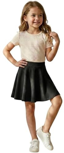 HUBIBUBI Girls Skater Skirt Flared High Waisted Flippy Stretch Mini Tutu Fancy School Skirts 5-14 Years (UK, Age, 9 Years, 10 Years, Regular, Black)