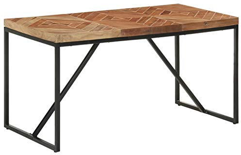 Esstisch 140x70x76 cm Massivholz Akazie und Mango Chevron Mosaikdesign robuste Tischplatte für Küche und Esszimmer