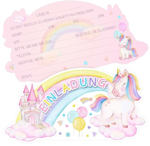 Capaneus 12pcs Inviti Compleanno Bambina, Invito Unicorno, Biglietti Inviti Compleanno Bambina, Inviti Compleanno Bambina Unicorno, Biglietti Invito per Festa Bambino Compleanno