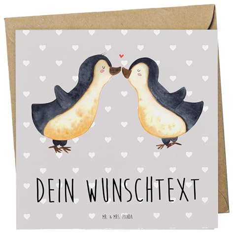 Mr. & Mrs. Panda Personalisierte Postkarte Pinguine Kuss - Geschenke, karte personalisiert, Valentinstag, Mitbringsel, Freundin, Freund, Geschenk für, Karten, Grußkarten, Frauen, Hochzeitstag