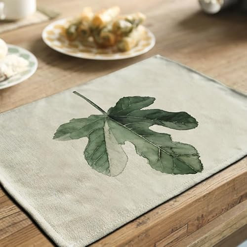 Salvamanteles Hojas Verdes Salvamanteles Individuales Mesa Juego de 6 manteles Individuales Lavables Antimanchas Antideslizante Resistente Al Calor bajoplatos Lino 45x30cm