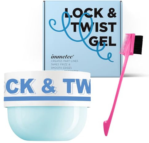 Immetee Gel à tresser, Twist and Lock All Day Hold – Gel de contrôle des bords pour cheveux afro, anti-frisottis avec brosse – 200 g (bleu)