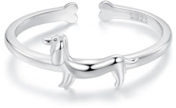 IMINI Silber 925 Offene Ringe mit Süßem Dackel Statement-Ring Tierische Stapelringe Hund Fingerband Verstellbare Ringe für Damen und Mädchen Modeschmuck