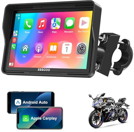 ESSGOO Motorrad Carplay 5 Zoll IPS Touchscreen Mit Wireless Carplay & Android Auto, Wasserdichtes Motorrad-Navi, Bluetooth Musik üBer Helm, Navigation, Siri UnterstüTzung