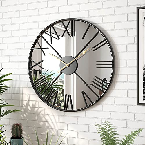50,8 cm große, moderne Spiegel-Wanduhr für Wohnzimmer, dekorative Metall-Wanduhr mit römischen Ziffern, Heimdekoration, leise, nicht tickend, verspiegelt, 50 cm, Wanduhren für Küche, Schlafzimmer