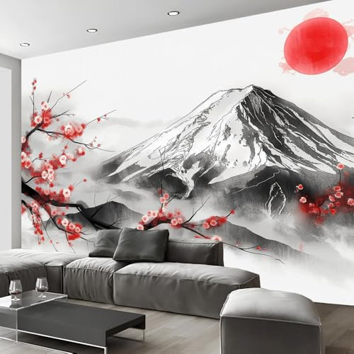 Stickers Muraux 3D Fleurs De Cerisier Mont Fuji Autocollant Mural Autocollants De Carrelage Adhésifs Mural Style Aquarelle Japonais Décoration Murale Autocollants Imperméables Pour Décoration De C