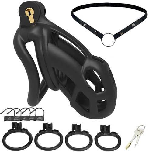 Fritosy Resin Male Chastity Cage, Chastity Device with 4 Rings and Auxiliary Chastity Belt for Men - Adult BDSM Sex Toys for Penis Bondage Sex Games (Small)
