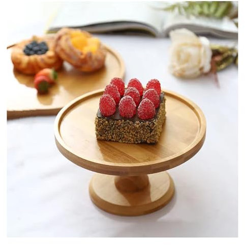 Dxcaicc Cake Plate with Lid, Wooden Cake Stand with Dome Cover, Cake Plate Display Server Tray for Birthday Kitchen Party Wedding,10Inch