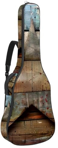 Eslifey Tasche für Akustikgitarre, Vintage-Stern auf rustikalem Holz, verstellbarer Schultergurt, Gitarrenkoffer, Gigbag 101,6 cm, 104,7 cm, 106,7, mehrfarbig, 42.9x16.9x4.7 in, Taschen-Organizer