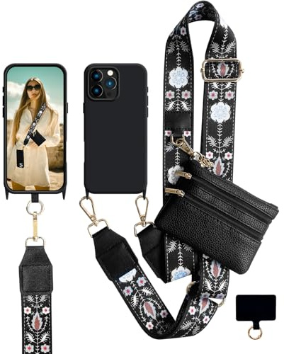 VooDirop Handykette mit Tasche Handyhülle für iPhone 16 Pro Max Clip und Go Handyband zum Umhängen Lanyard Handyhülle mit Abnehmbar Kordel und Geldbörse