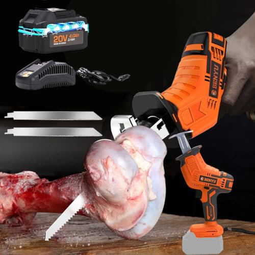 YYLHJW 48VF Electric Bone Saw For Meat with 225mm Length Blade*2/4.0 ah Batteries - Commercial Stainless Steel Lithium Battery Bone Saw, Meat