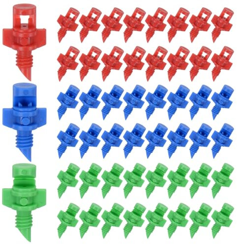M METERXITY 300-Pack Misting Nozzles, 90/180/360 Degree Irrigation Emitter Sprinklers for Garden/Plant/Lawn Water Irrigation System Barbed Refraction Atomizing Dripper [Blue/Green/Red]