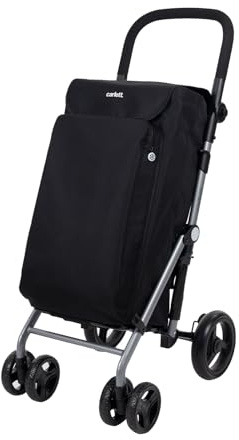 Carlett Einkaufstrolley Klappbar Groß 58L Einkaufswagen Klappbar Mit Kühlfach, Bremse, 4 Räder, Abnehmbar, Griff Verstellbar, Shopping Trolley Foldable Shopping Cart XXL, Lite Duo Volcano/Black