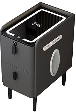 Smart Bedside Table Bedside Table for Bedroom Side Table/Bedside Table - with 2 Drawers, Wireless Charging, Speakers, USB Ports, (25 x 40 x 50 cm, White) (Grey)