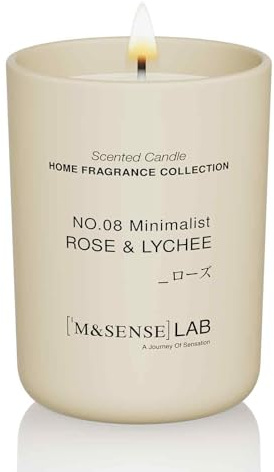 M&SENSE Velas de soja de 250 g de cristal, rosa y lychee, combustión de 50 horas, cera de soja natural no tóxica, aromaterapia relajante, regalo de lujo para mujeres y madres