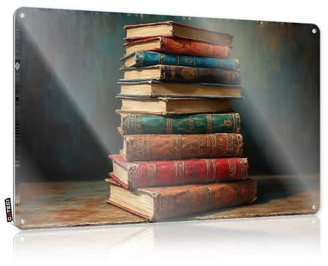 Dorm Door Sign Stack Of Vintage Books On Wooden Table Tin Sign Tin Wall Decor Metal Sign Funny(20X30CM)