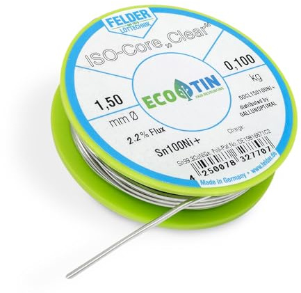 GALLUNOPTIMAL by FELDER Lötdraht Sn100Ni+ für allgemeine Elektronikanwendungen | 1,5mm | 100g Spule | bleifrei mit 2,2% Flussmittel Clear | REL1 | für Elektronik, Elektrotechnik & Leiterplatten