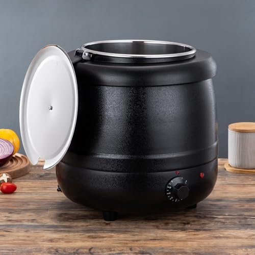 TYH Scaldavivande Professionale da 10/13 Litri, scaldazuppe Professionale da 400 W, con Coperchio incernierato in Acciaio Inossidabile, pentola Staccabile, manopola di Controllo della Temperatura