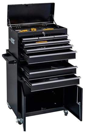 Mobile Rolling Tool Chest with 8 Drawers Detachable Top Steel Storage on Wheels Ideal for Warehouse & Workshop Includes Side Hooks & Drawer Liners