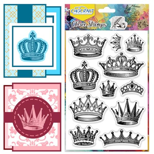 CHGCRAFT Realistische Krone Druckmuster Clear Stempel Transparent Embossing Silikon Stempel Siegel für DIY Scrapbooking und Kartenherstellung Papier Handwerk Dekor 6,3×4,3 Zoll