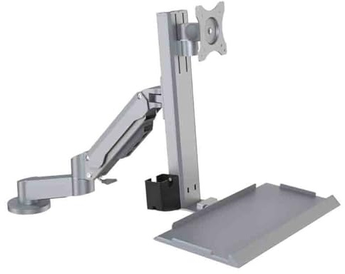 Xumh2024-3 Support ecran pc Bureau Support de Moniteur argenté à Double Bras de Style Table avec Plateau Standard Rotatif Support ecran pc