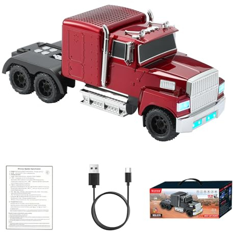 WS-570 Retro American Truck Model Bluetooth Replica Speaker – Portable HD Sound, TWS Stereo,FM Radio,LED Party Lights,Built-in Microphone Hands-Free,Surprise Portable Gift for Car Enthusiasts(Red)