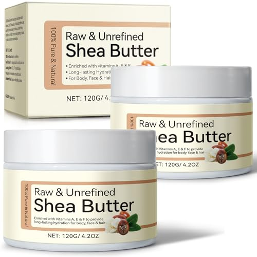 2PCS Organic Shea Butter, Raw & Unrefined Shea Butters for Body, Face & Hair, Pure Shea Butter with vitamins A, E & F, Long-Lasting Hydration for Dry Skin, Hair Care, DIY Lip Balm, Natural Moisturizer