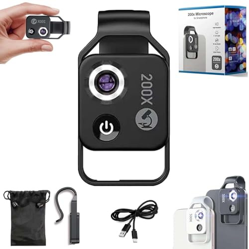 Nano Zoom 200x for iPhone Upgraded Version, Phone Microscope with CPL Lens/LED Light, Nanozoom 200x for iPhone, Pocket Microscope Camera Attachment with Universal Clip(Black(with CPL))