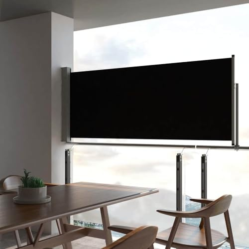 HaoChrymec Ausziehbare Seitenmarkise mit UV-beständigem Polyester, Freistehend, Sichtschutz für Balkon und Garten, Schwarz, 100 x 0-300 cm