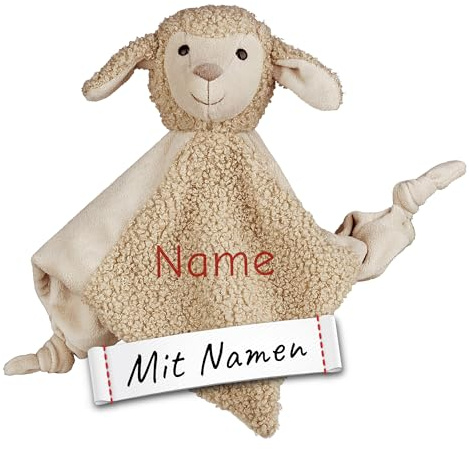 Sterntaler Schaf Kuscheltuch mit Namen Bestickt, Schmusetuch Einschlafhilfe für Jungs & Mädchen, Baby & Kinder personalisiert (M 24cm, Lamm)