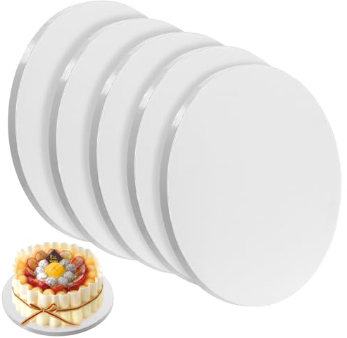 5 Pcs Base para Tartas 25 cm, Soporte Tartas Redondo Blancas, Plato Redondo para Pastel, Base de Carton Redondas para Tartass, exhibir y transferir Pastel