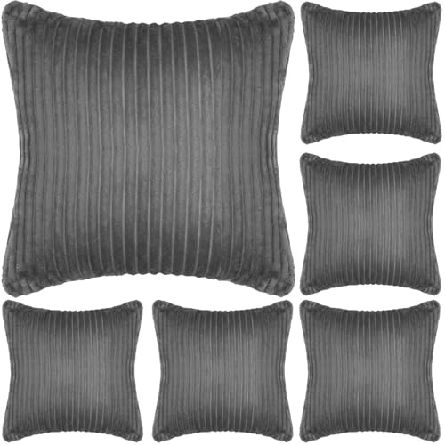 Adore Home 6 Pack Ribbed Fleece Cushion Covers 45x45cm, Charcoal | 2, 4 or 6 Pack Of Soft Cushion covers With Teddy Soft Reverse, 45x45cm Size, For Sofas And Beds