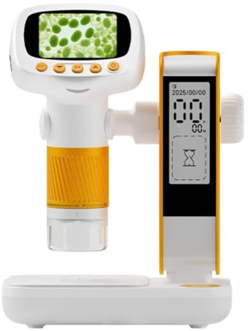 Muuookka Microscope Portatif à Main avec Support pour Enfants, Mini Microscope de Poche avec Écran IPS de 2,0, Cadeau Éducatif pour Étudiants.