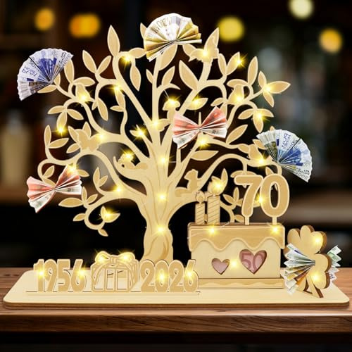 Herbst 70 Geburtstag Frau Männer Geschenke, Geldgeschenke Verpackung Geldbaum Gästebuch Kreatives Geburtstag Holz, Originelle Geldgeschenke für Geld, Deko für Geburtstag, Hochzeiten, Jubiläum
