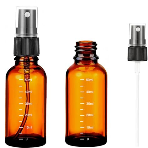 Xiqunw 2 Stück Braunglas Sprühflasche 50ml, Nachfüllbarer Glas Zerstäuber, mit UV-Schutz, Starke Abdichtung, Tragbar, Reusable, Klein Sprühflasche für Kosmetik Parfüm Alkohol Wasser Aromatherapie