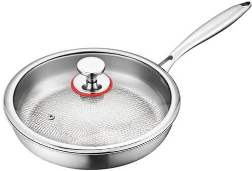 JIABAOZ Padella in Titanio Puro con Coperchio,Padella Antiaderente in Titanio Martellato 24cm con Coperchio, Padella per Tutte le Fonti di Calore, per Casa e Cucina (Con coperchio)