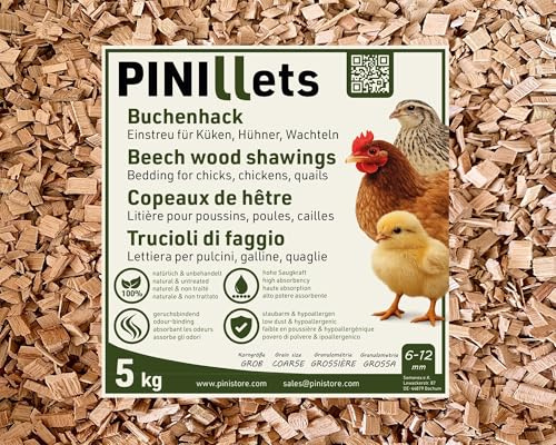 PINI Buchenhack 5 kg staubfreie hygienische Einstreu grob für Küken Hühner Wachteln Stall hohe Saugfähigkeit