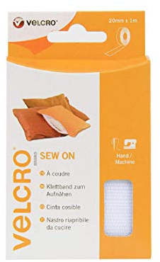 Kardborreband VEL-EC60298 tejp märke kardborreband för sömnad på 20 mm x 1 m rullvit, 20 mm x 1 m