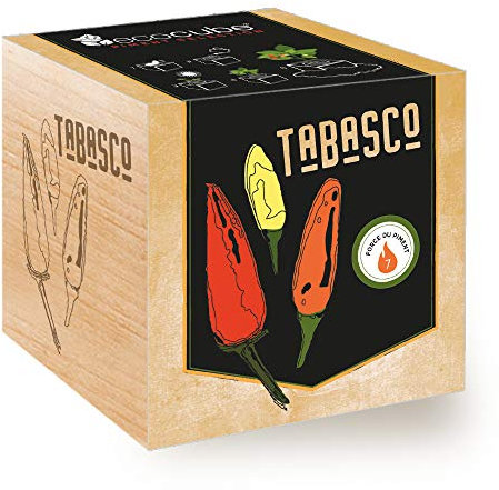 Feel Green Ecocube, Peperoncino Tabasco (Potenza del Piccante 7), Grow-Your-Own/Kit Pronto da Far Crescere, Piante in cubi di Legno da 7,5 cm, Prodotto in Austria